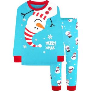 DAUGHTER QUEEN 18 Months-12 Years Boys & Girls Christmas Pajamas 100% Cotton Sleepwear(2pcs-blue-snowman-cba24)