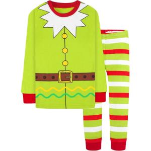DAUGHTER QUEEN 18 Months-12 Years Boys & Girls Christmas Pajamas 100% Cotton Sleepwear(2pcs-green-elf-cba25)