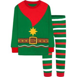 DAUGHTER QUEEN 18 Months-12 Years Boys & Girls Christmas Pajamas 100% Cotton Sleepwear(2pcs-green-elf-cbb25)