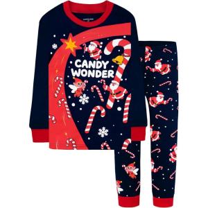 DAUGHTER QUEEN 18 Months-12 Years Boys & Girls Christmas Pajamas 100% Cotton Sleepwear(2pcs-navy-candy Cane-cba25)
