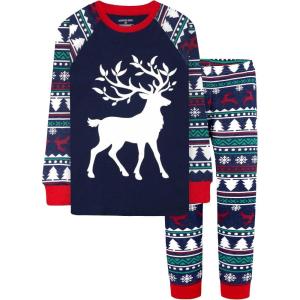 DAUGHTER QUEEN 18 Months-12 Years Boys & Girls Christmas Pajamas 100% Cotton Sleepwear(2pcs-navy-reindeer-cba25)