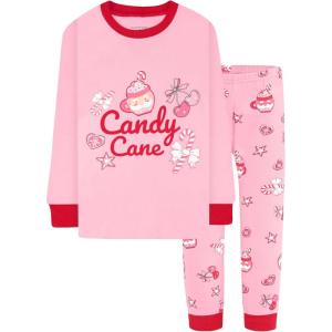 DAUGHTER QUEEN 18 Months-12 Years Boys & Girls Christmas Pajamas 100% Cotton Sleepwear(2pcs-pink-candy Cane-cga25)