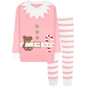 DAUGHTER QUEEN 18 Months-12 Years Boys & Girls Christmas Pajamas 100% Cotton Sleepwear(2pcs-pink-elf-cga25)
