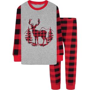 DAUGHTER QUEEN 18 Months-12 Years Boys & Girls Christmas Pajamas 100% Cotton Sleepwear(2pcs-red-reindeer-cba25)