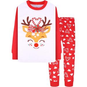 DAUGHTER QUEEN 18 Months-12 Years Boys & Girls Christmas Pajamas 100% Cotton Sleepwear(2pcs-red-reindeer-cga23)