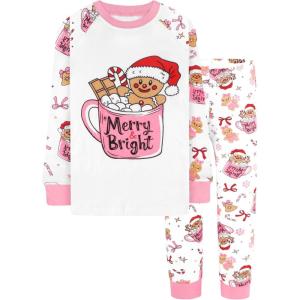 DAUGHTER QUEEN 18 Months-12 Years Boys & Girls Christmas Pajamas 100% Cotton Sleepwear(2pcs-white-gingerbread-cga25)