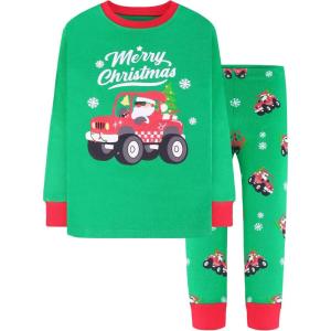 DAUGHTER QUEEN 18 Months-12 Years Boys & Girls Christmas Pajamas 100% Cotton Sleepwear(Santa/Redtruck/Green-a22)