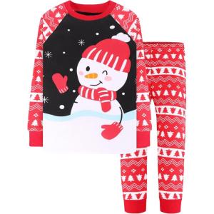 DAUGHTER QUEEN 18 Months-12 Years Boys & Girls Christmas Pajamas 100% Cotton Sleepwear(Snowman/Red-a22)