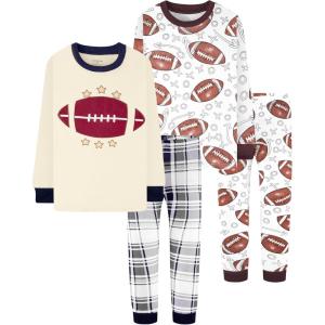 DAUGHTER QUEEN Boys 100% Cotton Long Sleeve Pajamas Size 18Months-12Years(4pcs-beige-football-lba24)