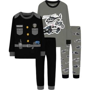 DAUGHTER QUEEN Boys 100% Cotton Long Sleeve Pajamas Size 18Months-12Years(4pcs-black/Gray-police-lba25)