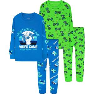 DAUGHTER QUEEN Boys 100% Cotton Long Sleeve Pajamas Size 18Months-12Years(4pcs-blue/Green-gamer-lba25)