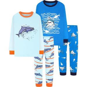 DAUGHTER QUEEN Boys 100% Cotton Long Sleeve Pajamas Size 18Months-12Years(4pcs-blue-shark-lba24)