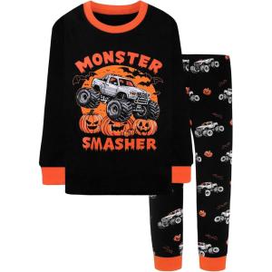 DAUGHTER QUEEN Boys & Girls 100% Cotton Holiday Pajamas, Halloween Christmas Sleepwear 18M-12Y(2pcs-black-monster Truck-hba25)