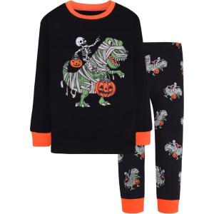 DAUGHTER QUEEN Boys & Girls 100% Cotton Holiday Pajamas, Halloween Christmas Sleepwear 18M-12Y(Dinosaur/Black/Orange-a22)