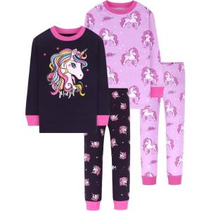 DAUGHTER QUEEN Girls 4 Pieces Cotton Pajamas Size 18 Months-12 Years(4pcs-blue/Pink-unicorn-lga22)