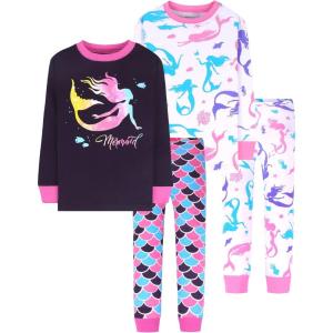 DAUGHTER QUEEN Girls 4 Pieces Cotton Pajamas Size 18 Months-12 Years(4pcs-blue/White-mermaid-lga22)