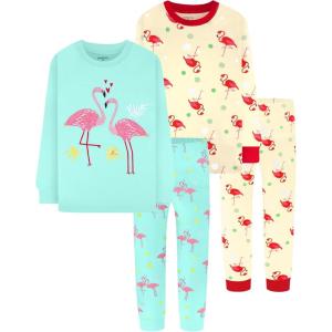 DAUGHTER QUEEN Girls 4 Pieces Cotton Pajamas Size 18 Months-12 Years(4pcs-mintgreen/Yellow-flamingo-lga25)
