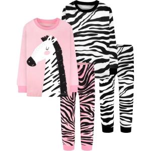 DAUGHTER QUEEN Girls 4 Pieces Cotton Pajamas Size 18 Months-12 Years(4pcs-multi-zebra-lga24)
