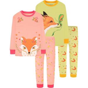 DAUGHTER QUEEN Girls 4 Pieces Cotton Pajamas Size 18 Months-12 Years(4pcs-orange/Yellow-fox-lga23)