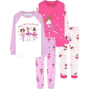 DAUGHTER QUEEN Girls 4 Pieces Cotton Pajamas Size 18 Months-12 Years(4pcs-purple-ballerina-lga24)