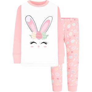 DAUGHTER QUEEN Girls 4 Pieces Cotton Pajamas Size 18 Months-12 Years(Bunny/Easter Eggs/Pink-lgb23)