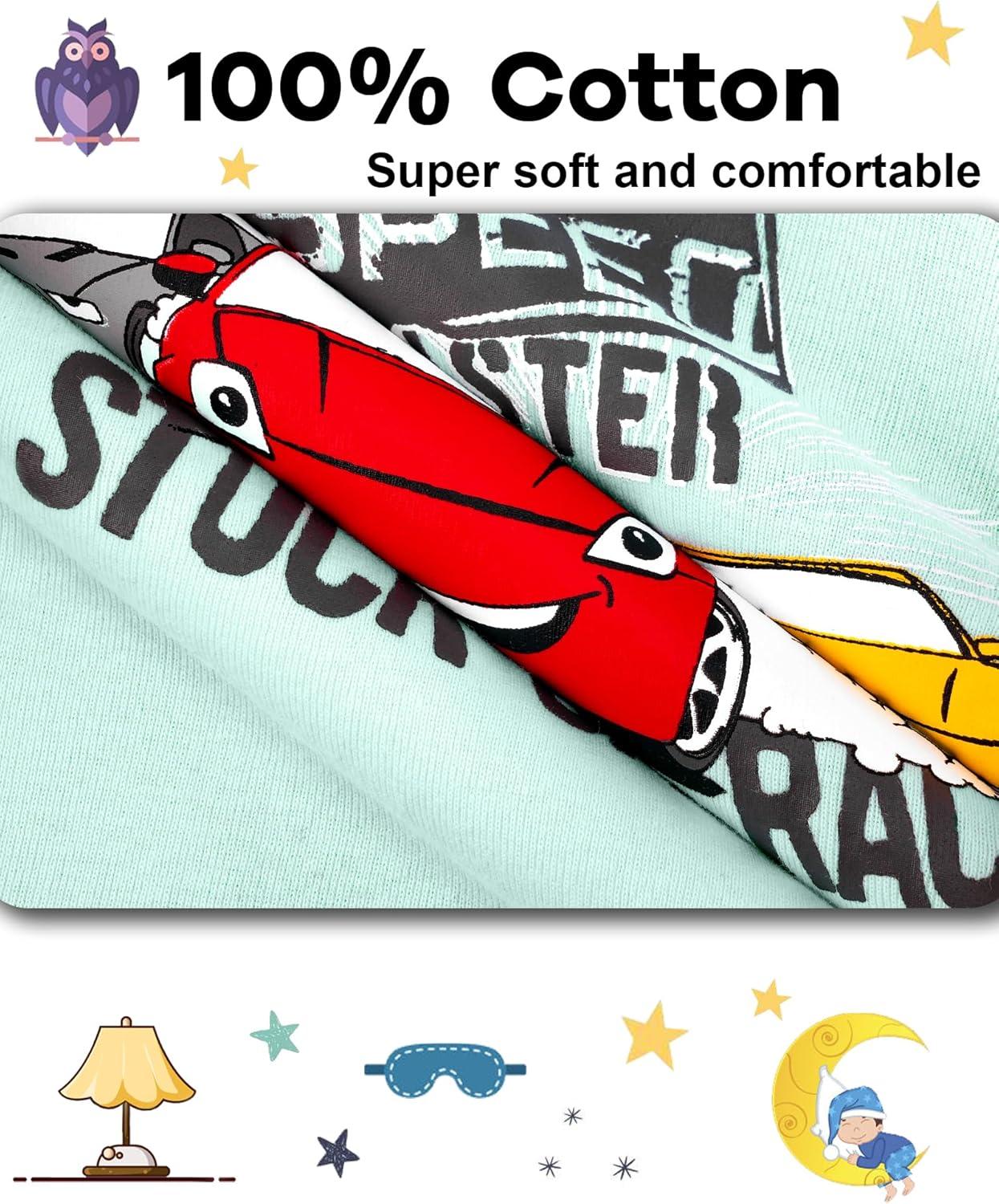 imageDAUGHTER QUEEN Boys Pajamas Toddler Summer PJs Kids Cars Sleepwear Organic Cotton Short Sleeve Pj Sets Children 4 Piece Jammies Race Cars Clothes Size 2T Age 2 Years Old