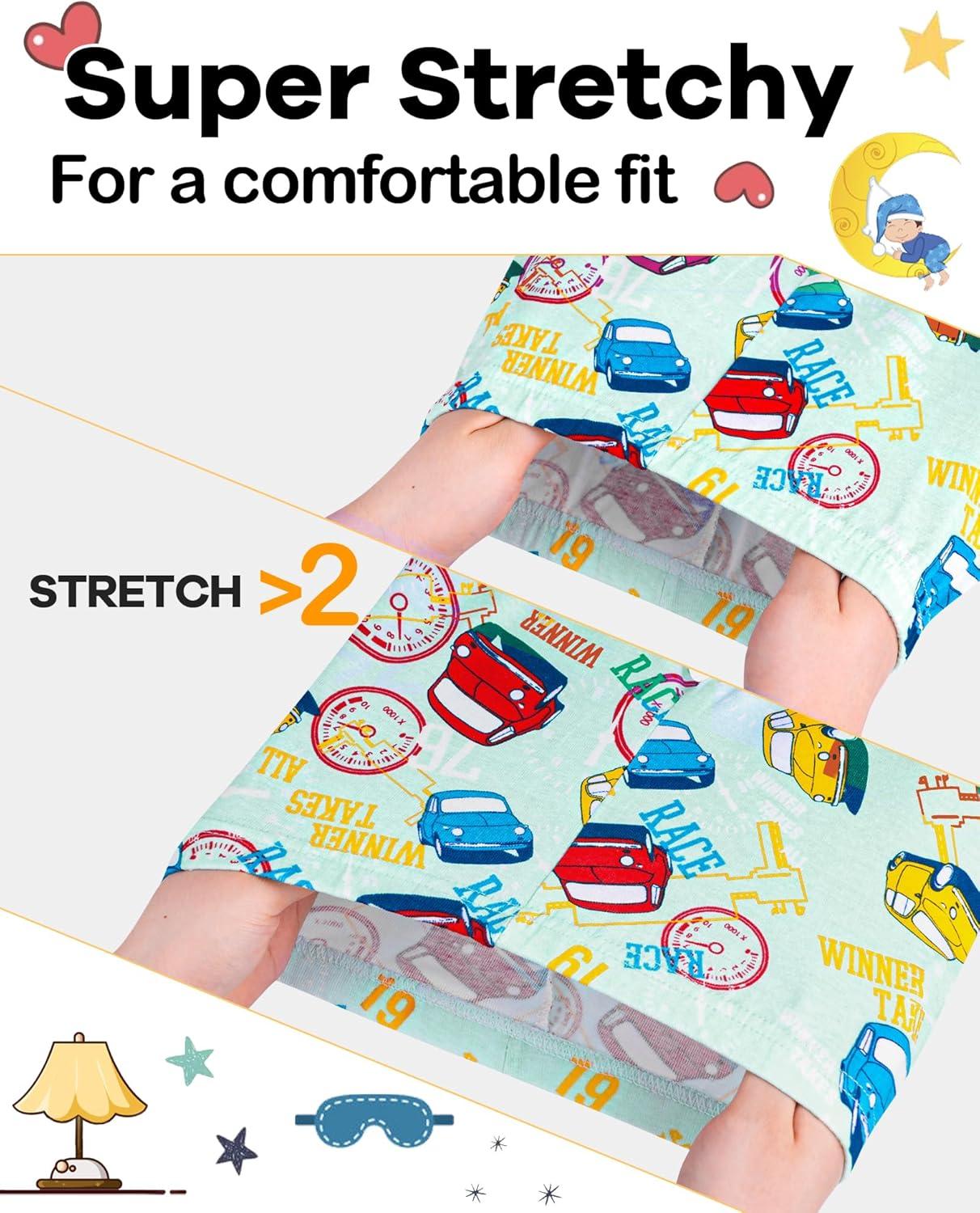 imageDAUGHTER QUEEN Boys Pajamas Toddler Summer PJs Kids Cars Sleepwear Organic Cotton Short Sleeve Pj Sets Children 4 Piece Jammies Race Cars Clothes Size 2T Age 2 Years Old