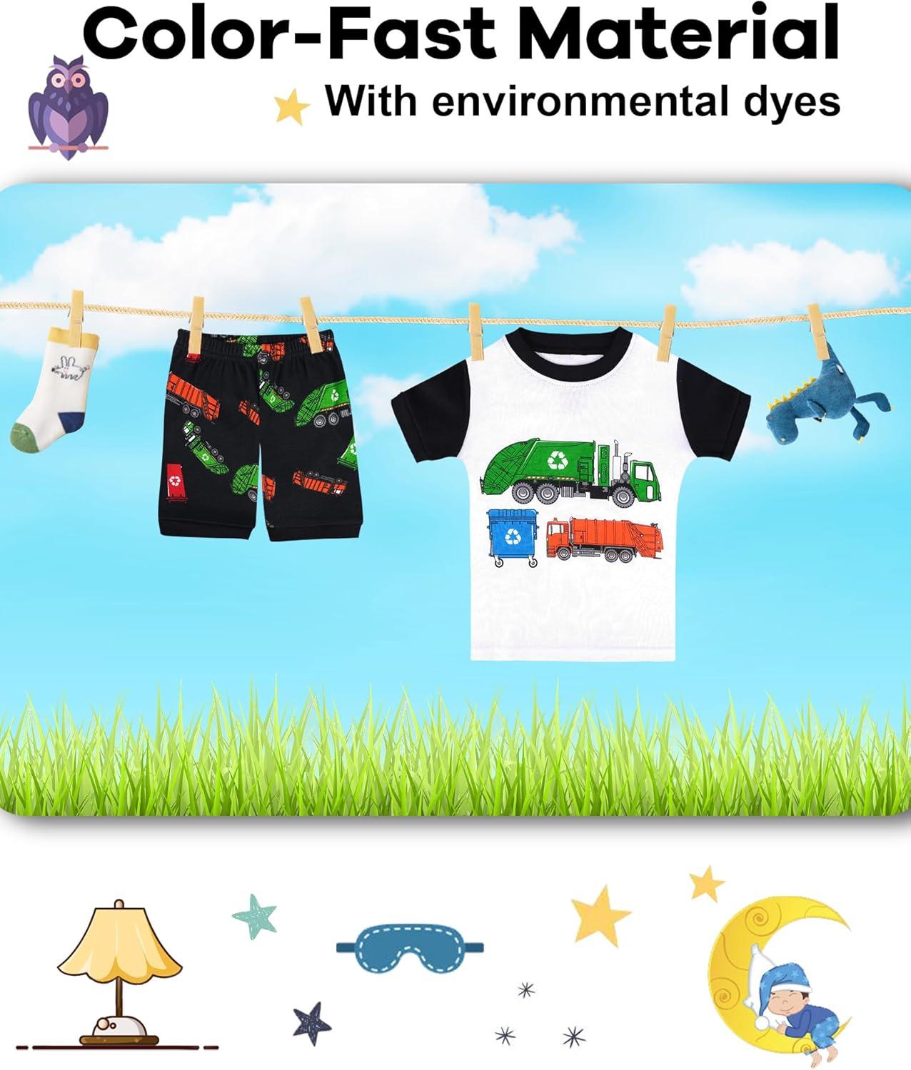 imageDAUGHTER QUEEN Boys Pajamas Toddler Summer PJs Kids Garbage Truck Sleepwear Cotton Short Sleeve Pj Sets Children 4 Piece Jammies Trash Truck Clothes Size 2T Age 2 Years