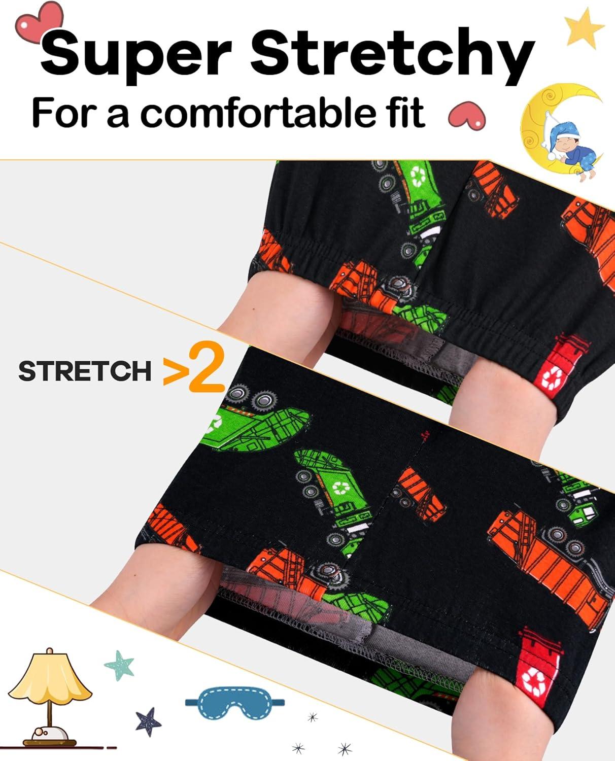 imageDAUGHTER QUEEN Boys Pajamas Toddler Summer PJs Kids Garbage Truck Sleepwear Cotton Short Sleeve Pj Sets Children 4 Piece Jammies Trash Truck Clothes Size 2T Age 2 Years