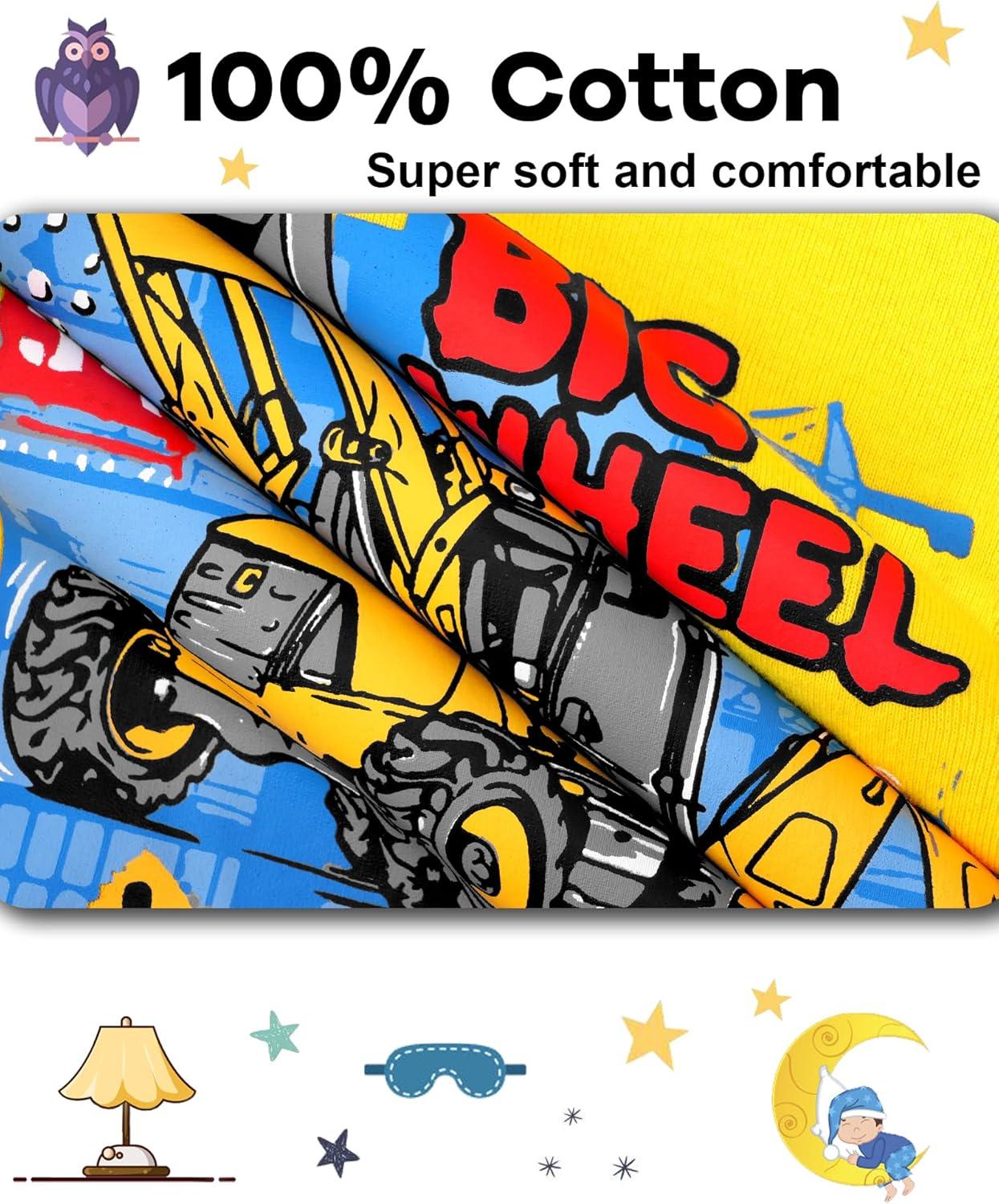 imageDAUGHTER QUEEN Boys Pajamas Toddler Summer PJs Kids Excavator Sleepwear 100 Cotton Short Sleeve Pj Sets Children 4 Piece Jammies Construction Clothes Size 2T Age 2 Years
