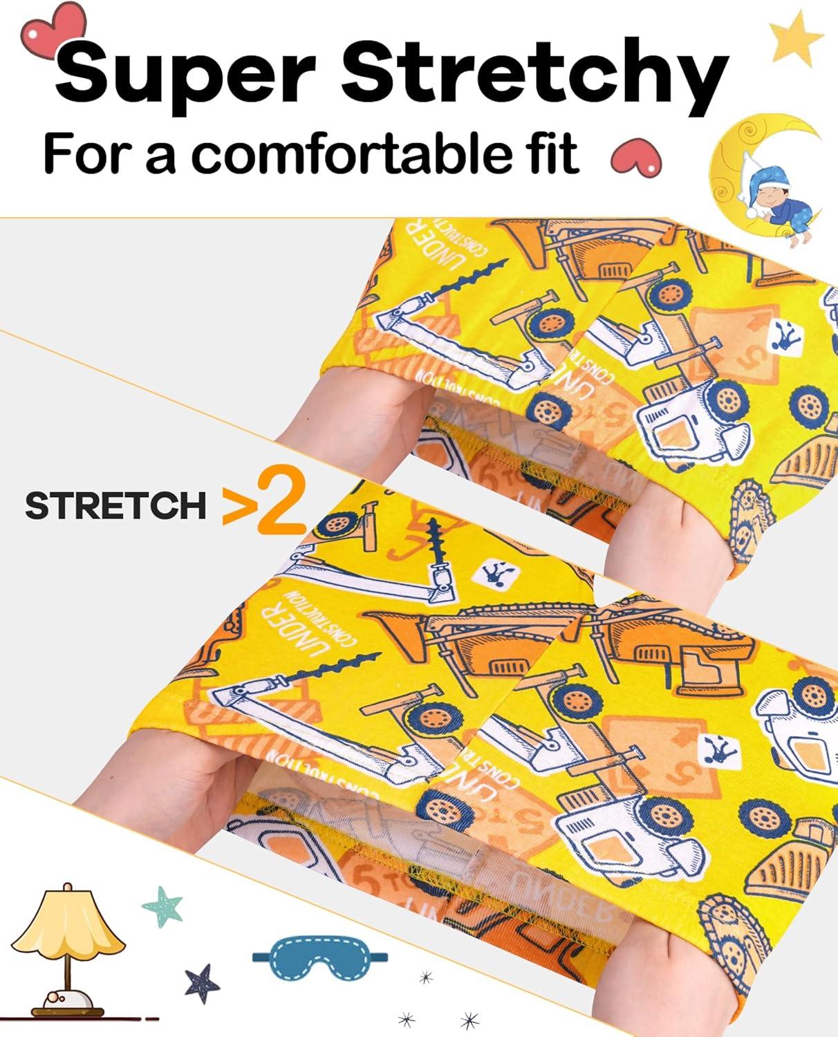 imageDAUGHTER QUEEN Boys Pajamas Toddler Summer PJs Kids Excavator Sleepwear 100 Cotton Short Sleeve Pj Sets Children 4 Piece Jammies Construction Clothes Size 2T Age 2 Years