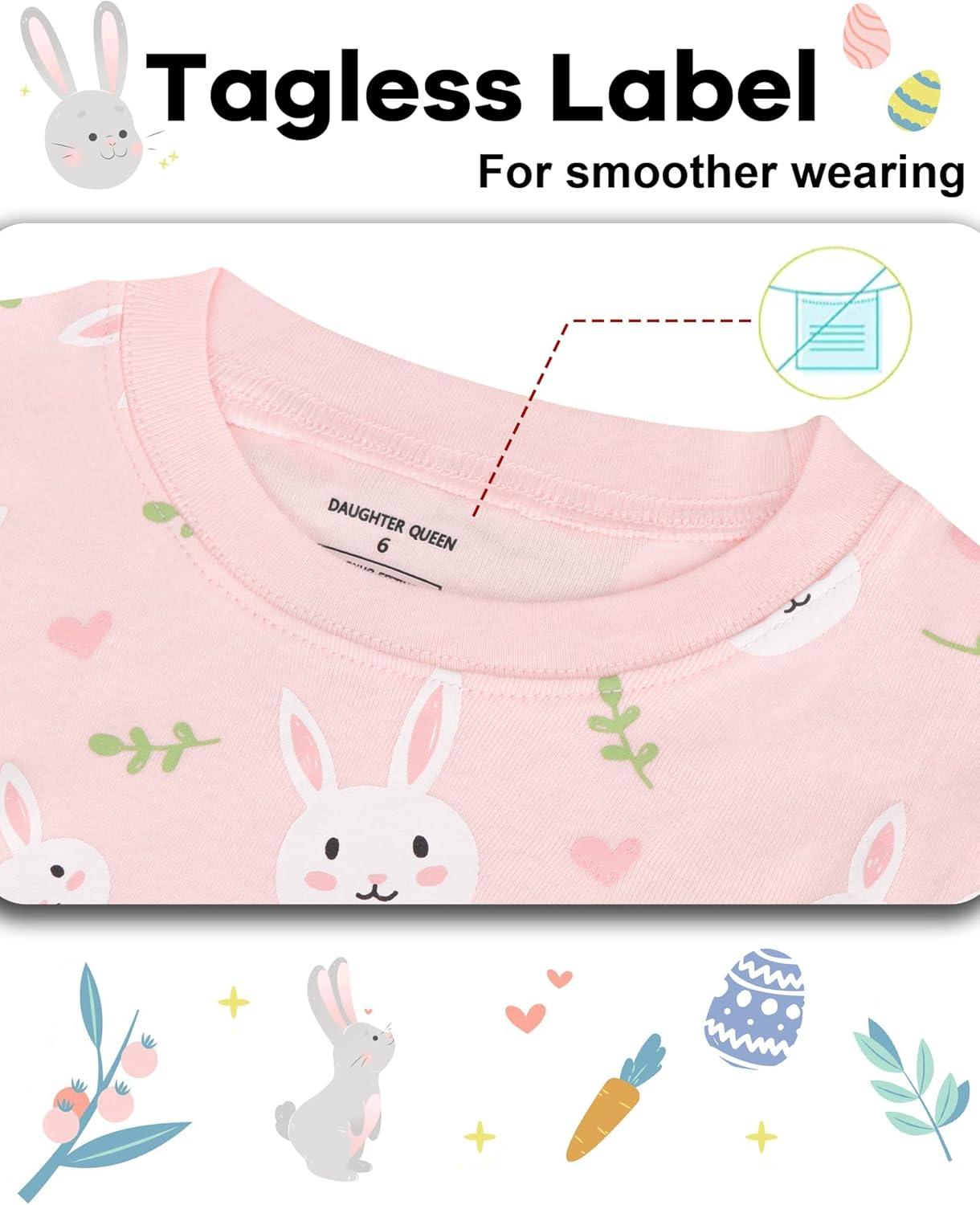 imageDAUGHTER QUEEN Girls 4 Pieces Cotton Pajamas Size 18 Months12 YearsBunnyPinklga23