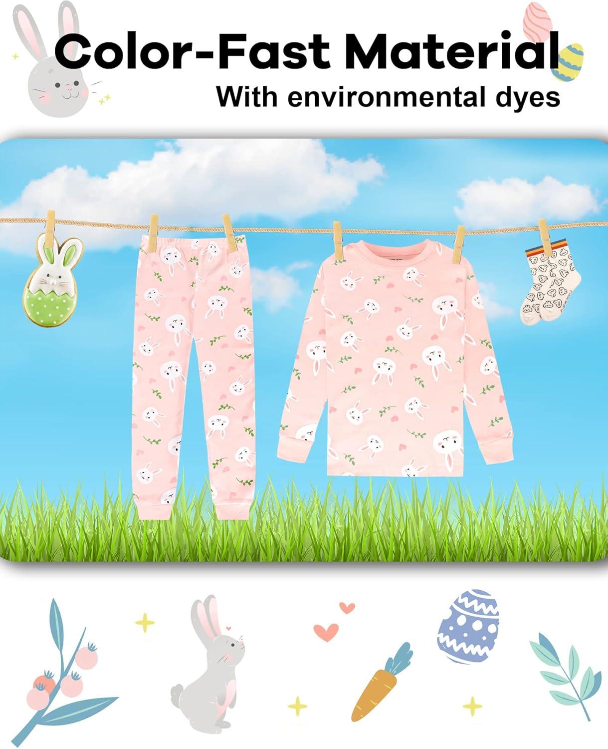 imageDAUGHTER QUEEN Girls 4 Pieces Cotton Pajamas Size 18 Months12 YearsBunnyPinklga23
