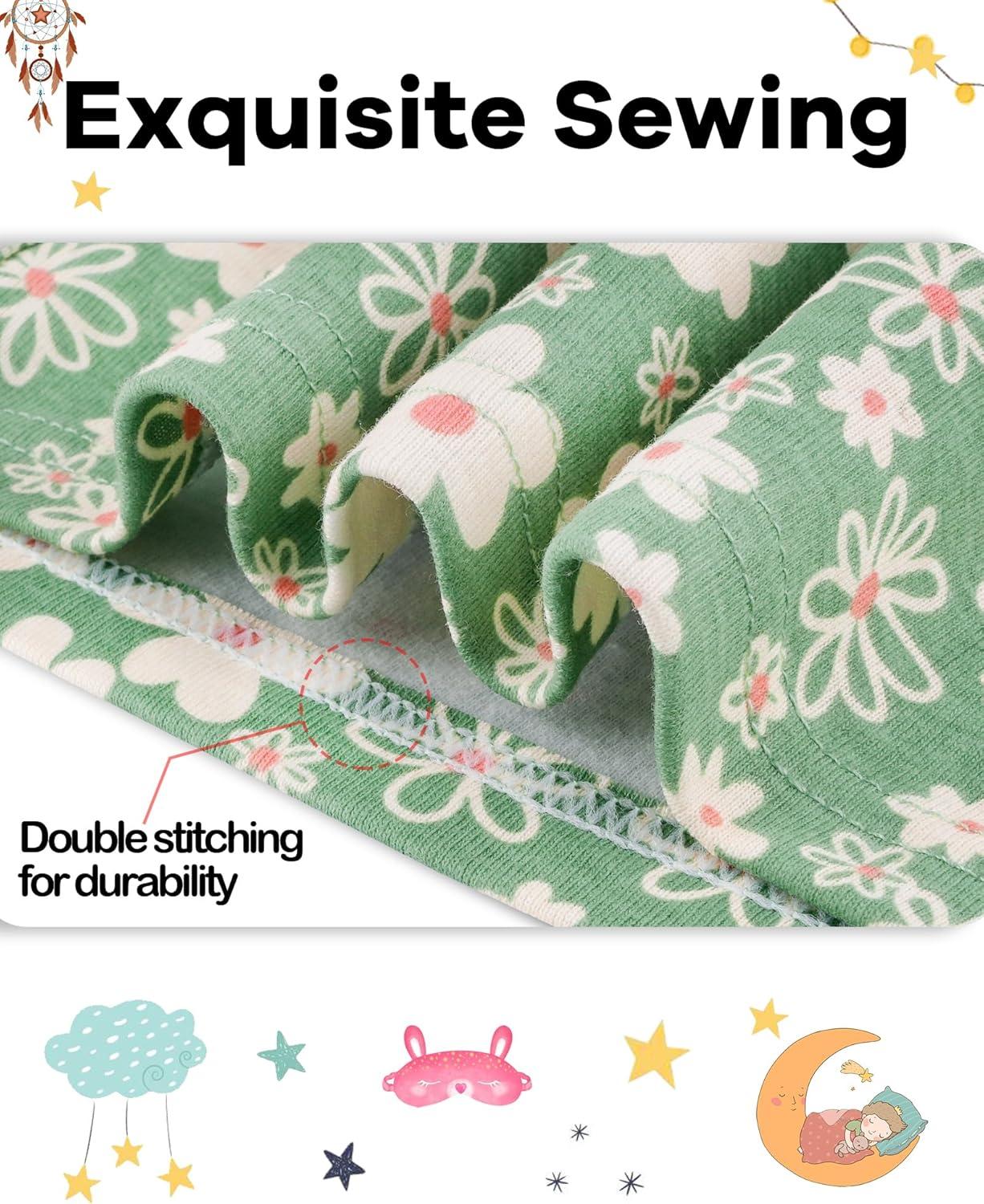 imageDAUGHTER QUEEN Girls Pajamas Toddler Summer PJs Kids Flower Sleepwear 100 Cotton Short Sleeve Pj Sets Children 4 Piece Jammies Floral Clothes Size 2T Age 2 Year