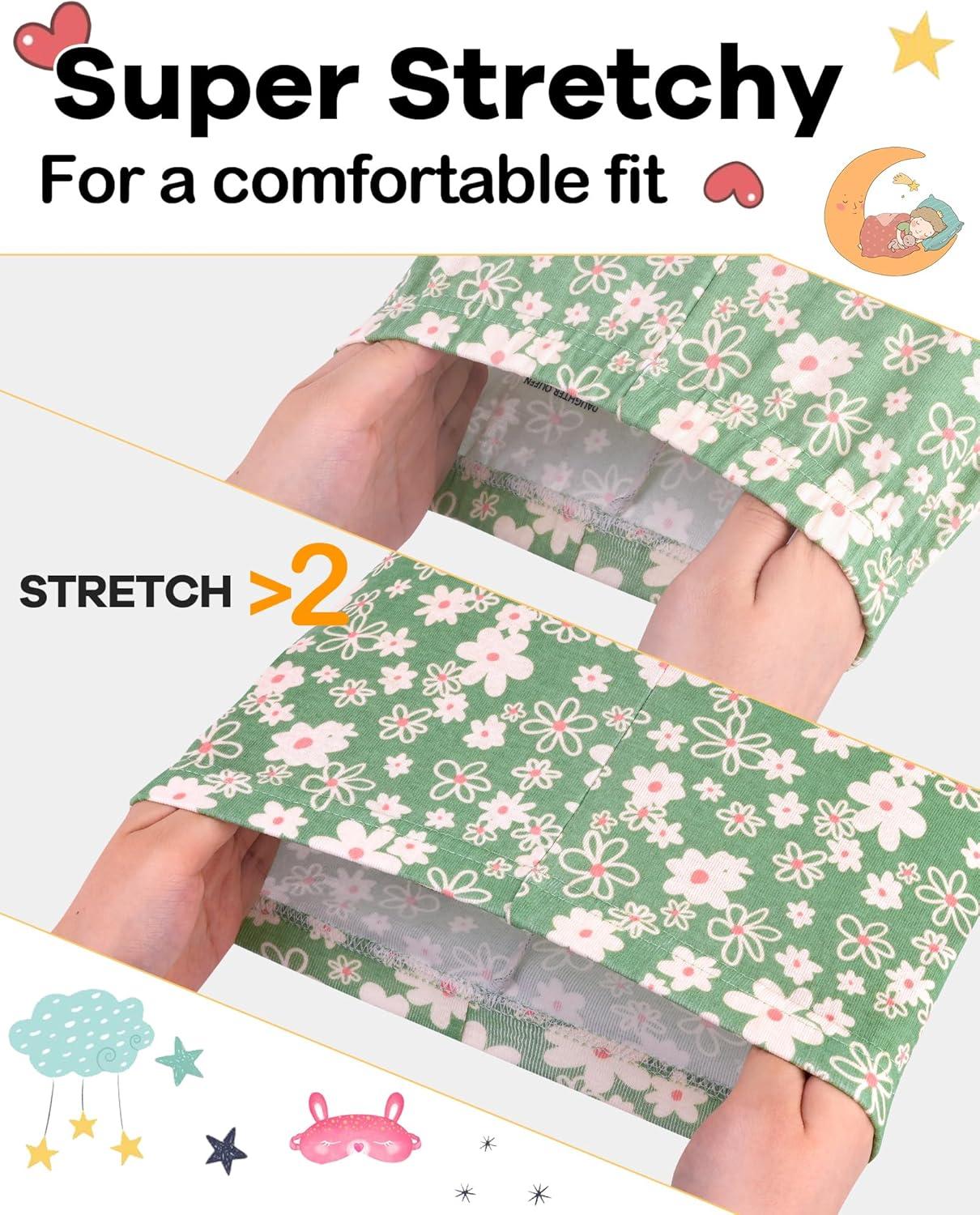 imageDAUGHTER QUEEN Girls Pajamas Toddler Summer PJs Kids Flower Sleepwear 100 Cotton Short Sleeve Pj Sets Children 4 Piece Jammies Floral Clothes Size 2T Age 2 Year