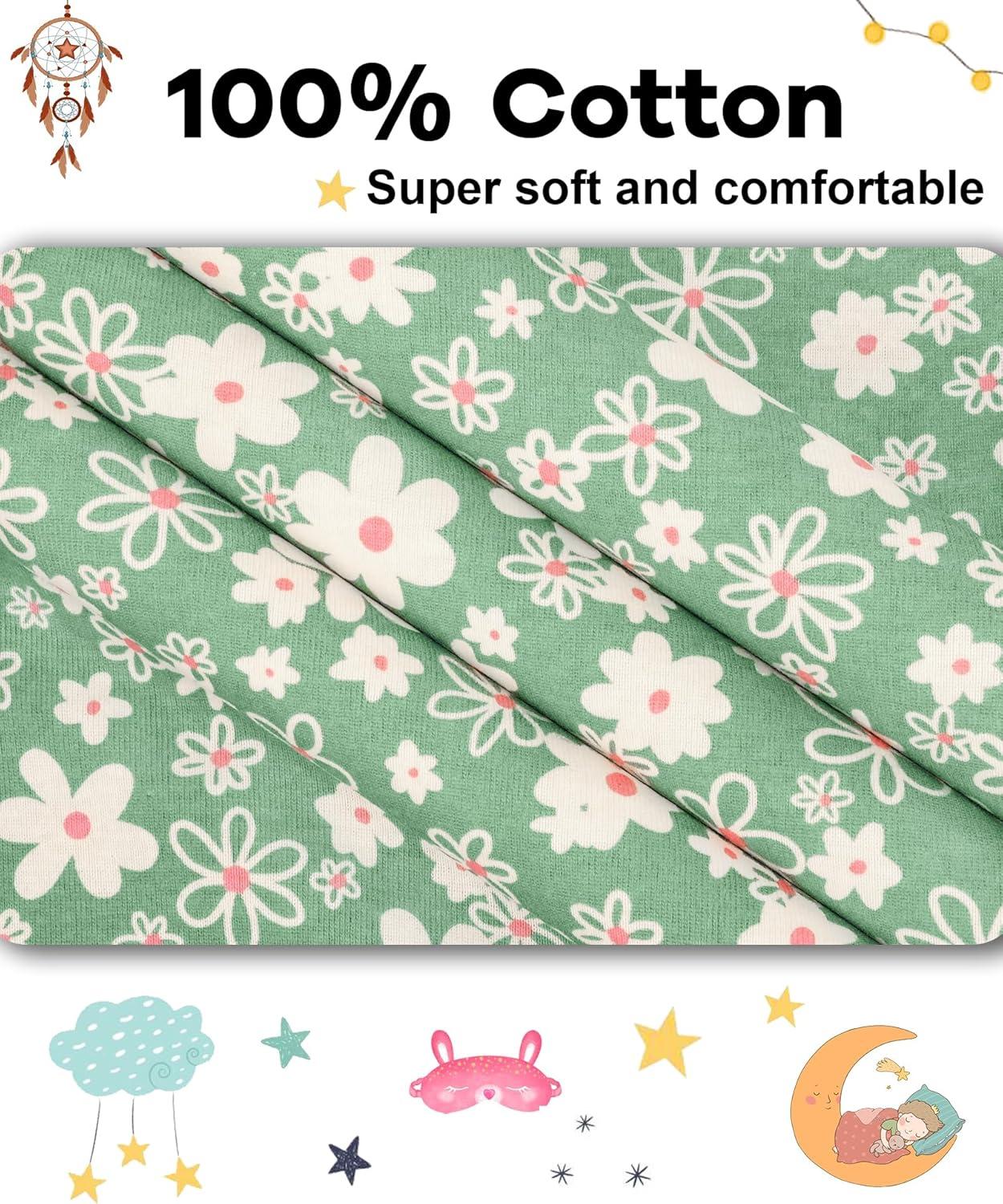 imageDAUGHTER QUEEN Girls Pajamas Toddler Summer PJs Kids Flower Sleepwear 100 Cotton Short Sleeve Pj Sets Children 4 Piece Jammies Floral Clothes Size 2T Age 2 Year