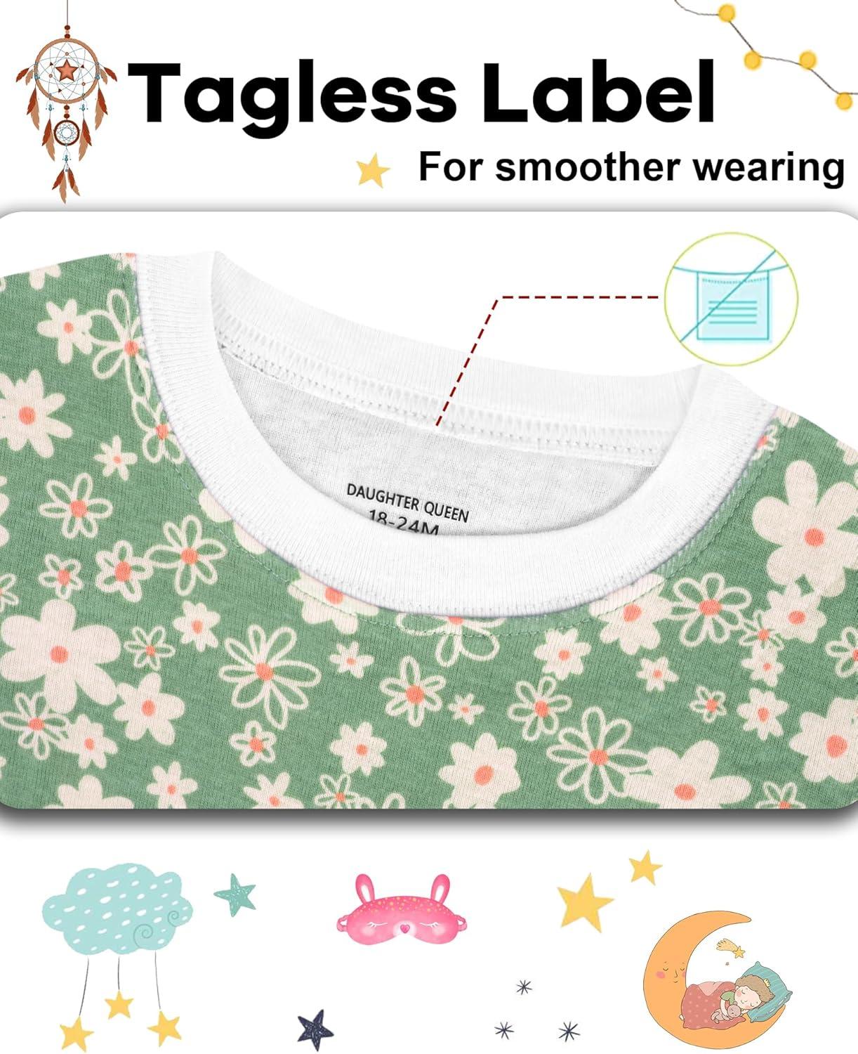 imageDAUGHTER QUEEN Girls Pajamas Toddler Summer PJs Kids Flower Sleepwear 100 Cotton Short Sleeve Pj Sets Children 4 Piece Jammies Floral Clothes Size 2T Age 2 Year