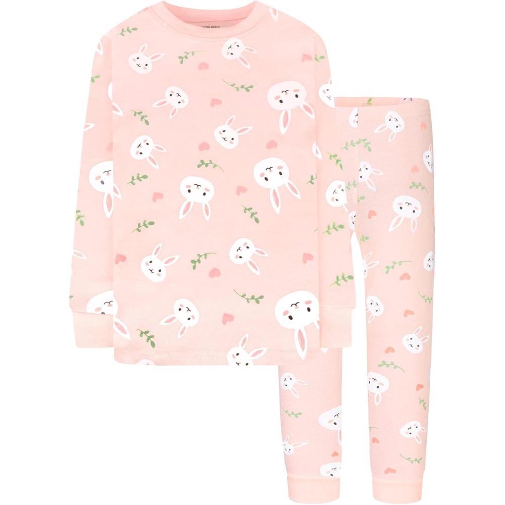 imageDAUGHTER QUEEN Girls 4 Pieces Cotton Pajamas Size 18 Months12 YearsBunnyPinklga23