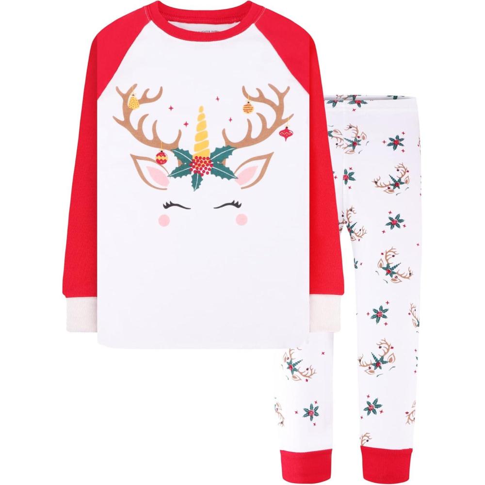 imageDAUGHTER QUEEN Girls Christmas Pajamas Set 100 Cotton Long Sleeve Pjs Unicorn Pajamas for Girls Pj Kids Xmas Sleepwear Reindeer Sleeping Clothes Deer Jammies Size 10 9 Age 810 Years Old
