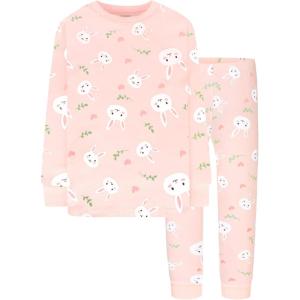 DAUGHTER QUEEN Girls 4 Pieces Cotton Pajamas Size 18 Months-12 Years(Bunny/Pink-lga23)