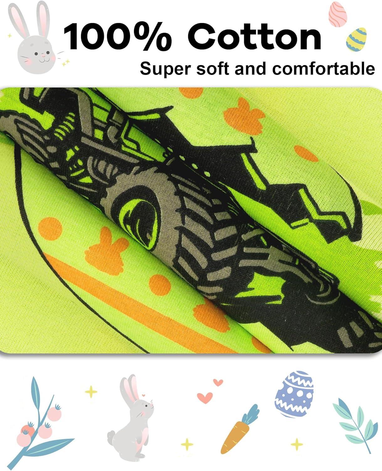 imageDAUGHTER QUEEN Boys Pajamas 4 Pieces Long Set 100 Cotton Sleepwear Size 18 Months12 YearsMonster TruckEaster EggsGreenlba25