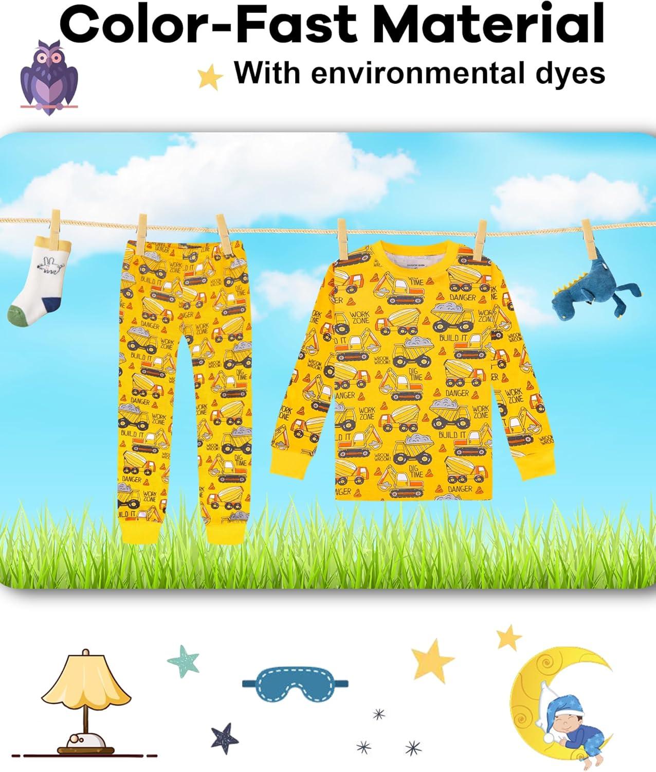 imageDAUGHTER QUEEN Excavator Pajamas for Boys Toddler Kids 100 Organic Cotton Pjs 3T Children Pj Sets Jammies Sleepwear Clothes Size 3 Years Outfits Pyjamas Shirts Pijamas Ninos