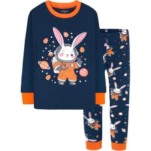 DAUGHTER QUEEN Boys Pajamas 4 Pieces Long Set 100% Cotton Sleepwear Size 18 Months-12 Years(Bunny/Navy Blue-lba26)