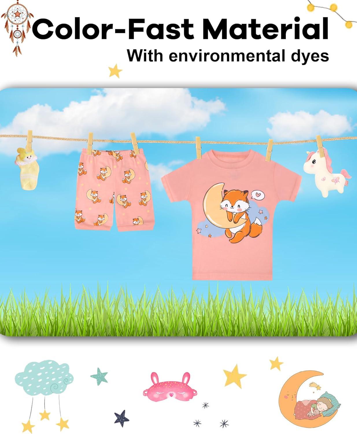 imageDAUGHTER QUEEN Girls Summer Pajamas Set 4 Pieces 100 Cotton Sleepwear Size 18 Months12 Years4pcsorange PinkYellowfoxsga25