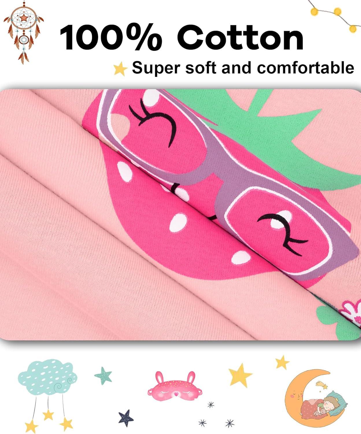 imageDAUGHTER QUEEN Girls Summer Pajamas Set 4 Pieces 100 Cotton Sleepwear Size 18 Months12 Years4pcspinkGreenstrawberrysga25