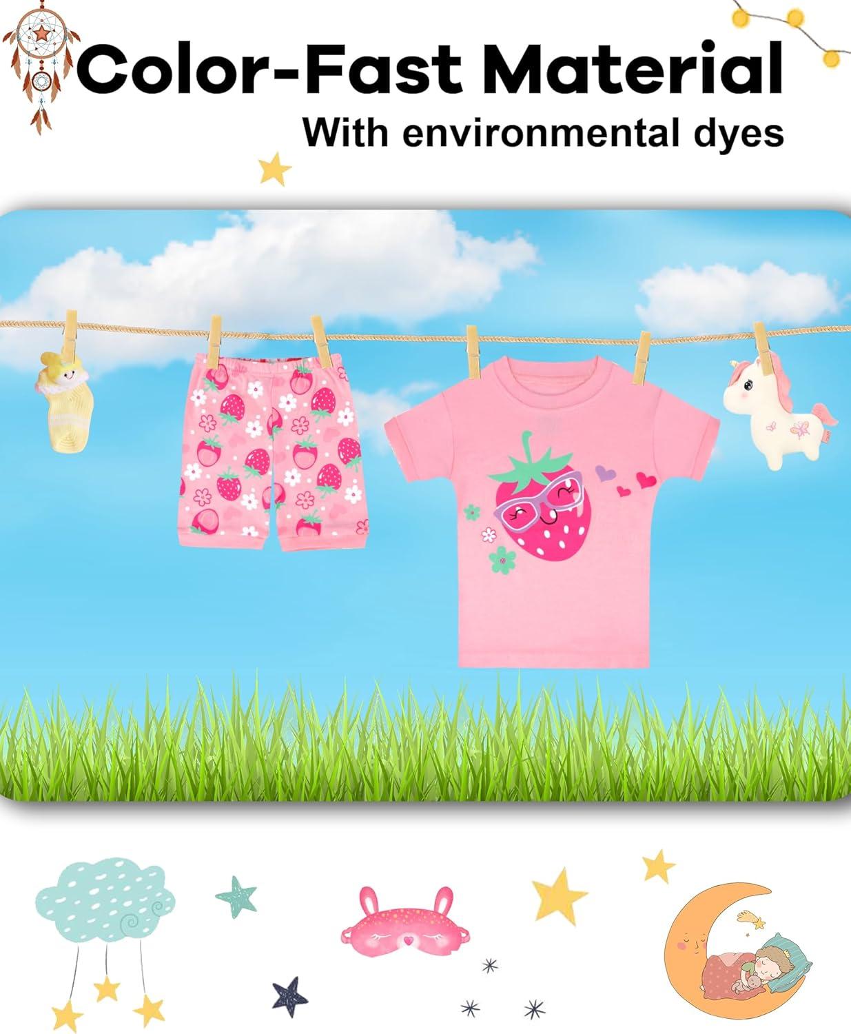 imageDAUGHTER QUEEN Girls Summer Pajamas Set 4 Pieces 100 Cotton Sleepwear Size 18 Months12 Years4pcspinkGreenstrawberrysga25