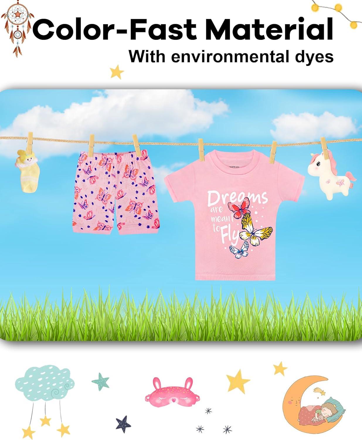 imageDAUGHTER QUEEN Girls Summer Pajamas Set 4 Pieces 100 Cotton Sleepwear Size 18 Months12 Years4pcspinkPurplebutterflysga24