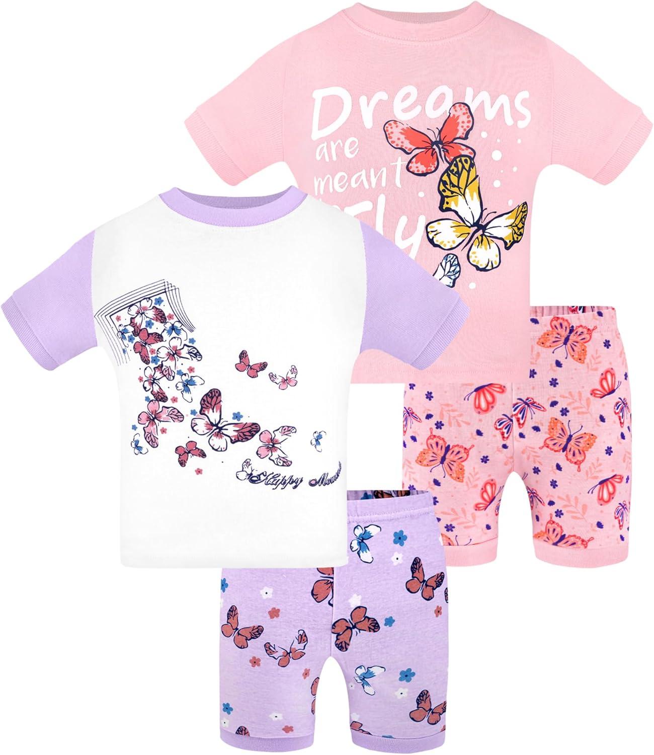 imageDAUGHTER QUEEN Girls Summer Pajamas Set 4 Pieces 100 Cotton Sleepwear Size 18 Months12 Years4pcspinkPurplebutterflysga24