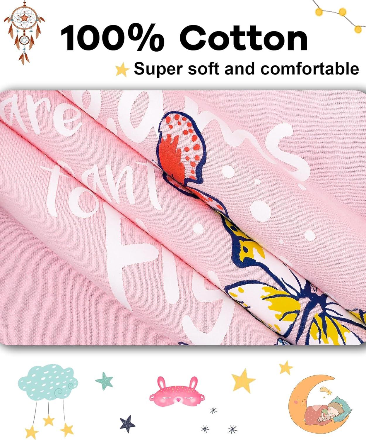 imageDAUGHTER QUEEN Girls Summer Pajamas Set 4 Pieces 100 Cotton Sleepwear Size 18 Months12 Years4pcspinkPurplebutterflysga24