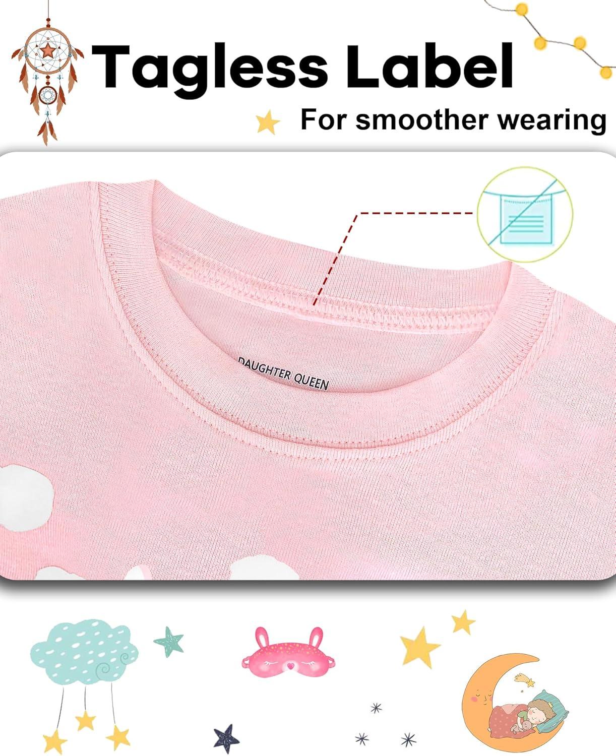 imageDAUGHTER QUEEN Girls Summer Pajamas Set 4 Pieces 100 Cotton Sleepwear Size 18 Months12 Years4pcspinkYellowllamasga24
